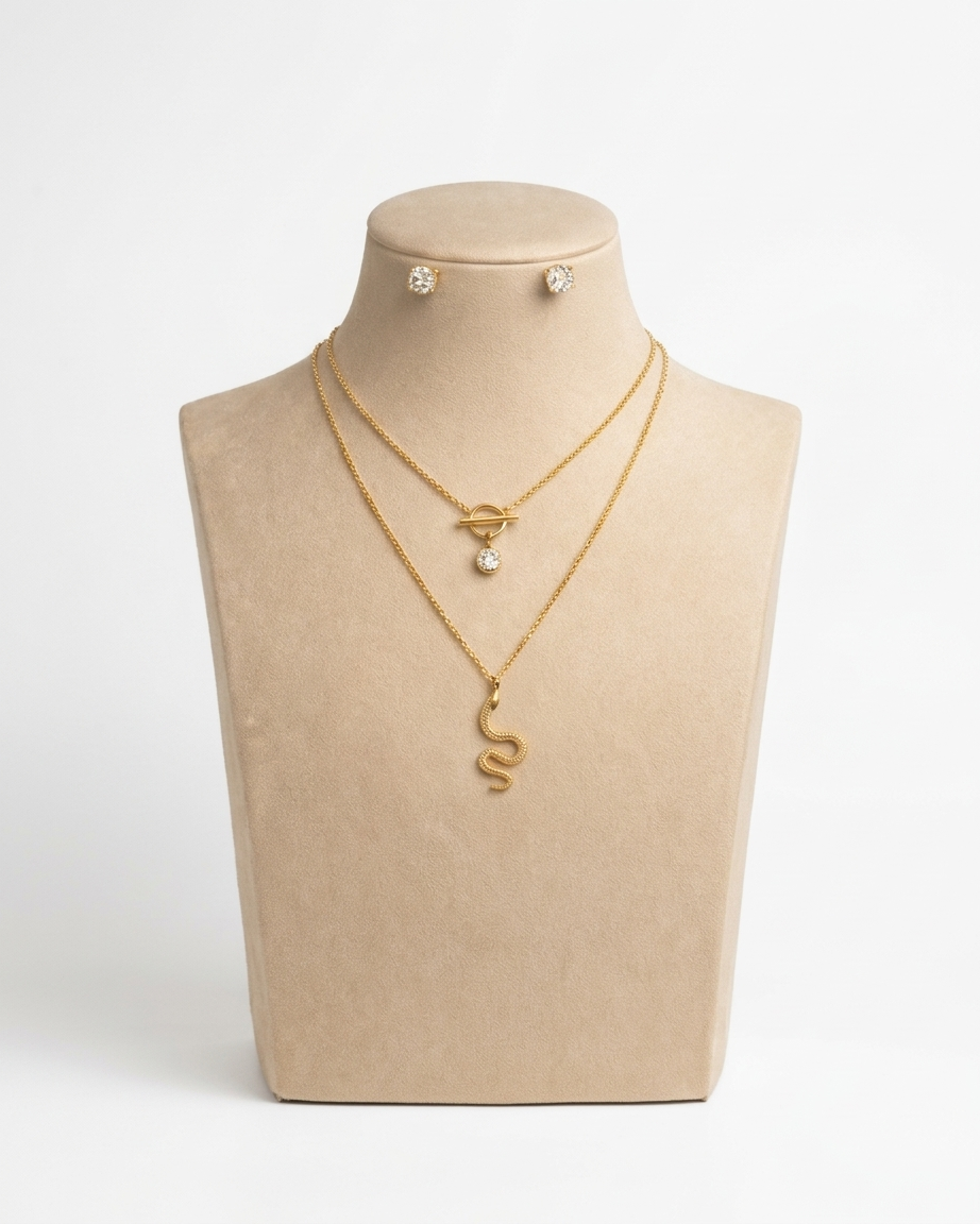 the aura of medusa 18K gold plated stainless steel necklace combo