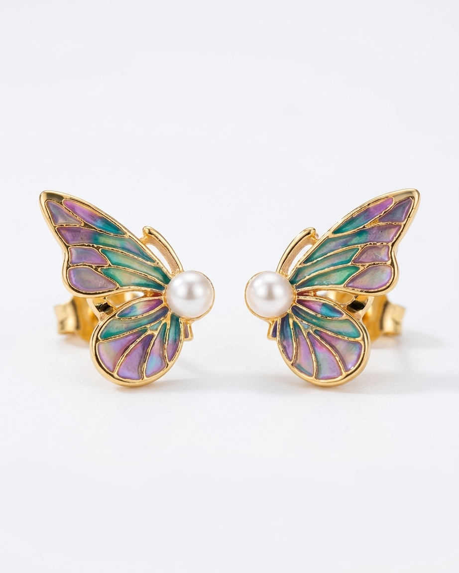 the aurora butterfly studs 18K gold plated stainless steel 