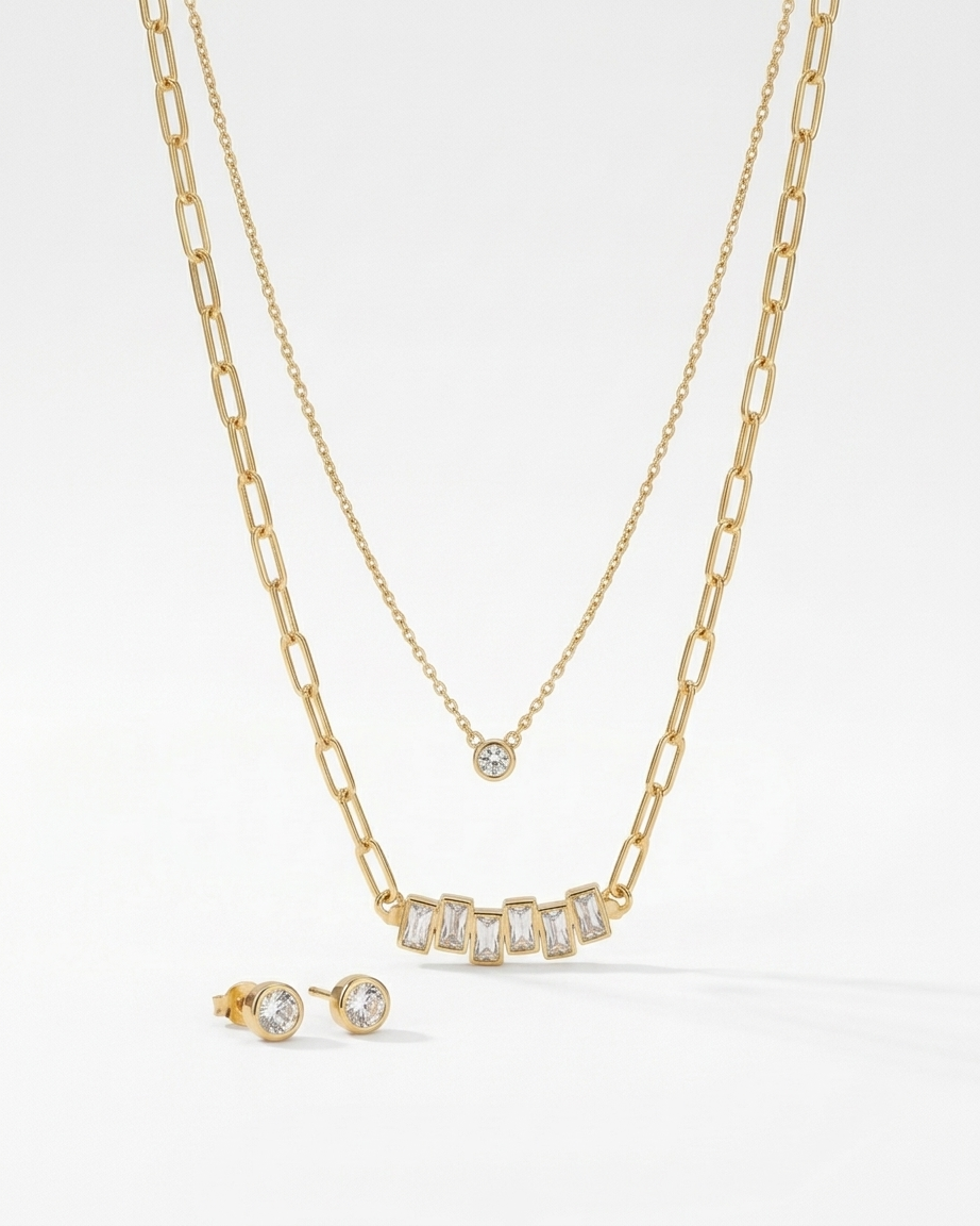 the celestia combo 18K gold plated stainless steel necklace set