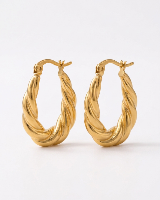 the eterna twist hoops 18K gold plated stainless steel 