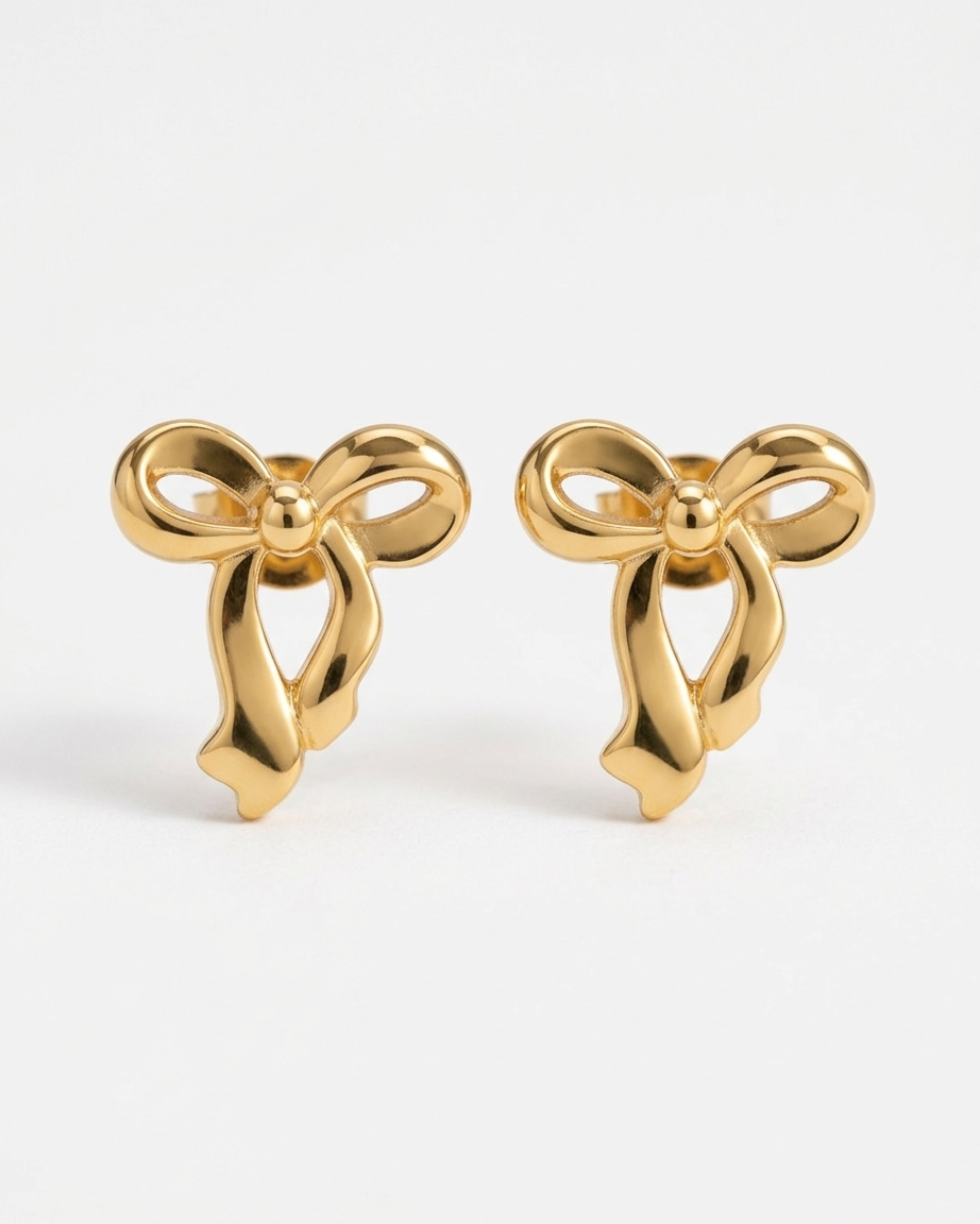 the golden bow studs 18k gold plated stainless steel studs