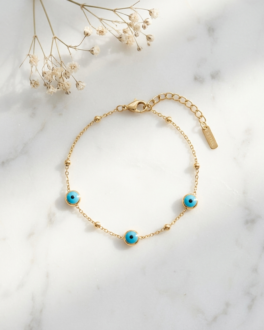 the golden evil eye bracelet 18K gold plated stainless steel 