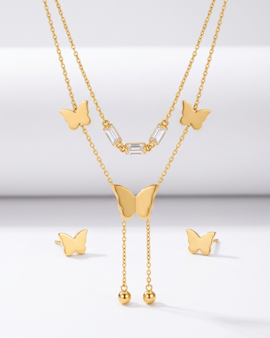 the golden flutter 18K gold plated stainless steel necklace combo