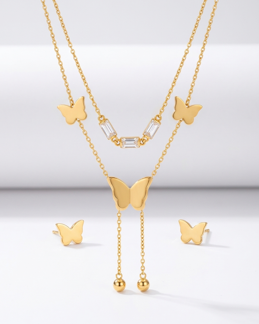 the golden flutter 18K gold plated stainless steel necklace combo