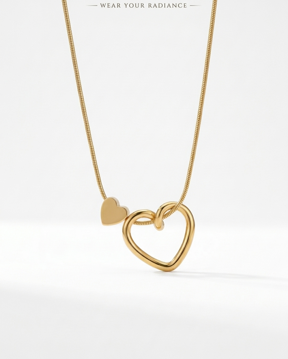 the golden twin heart necklace 18K gold plated stainless steel 
