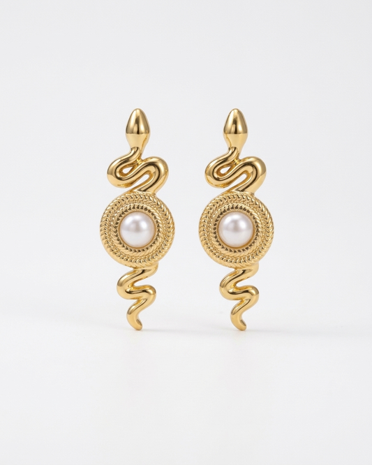 the guardian pearl earring 18k gold plated stainless steel earring