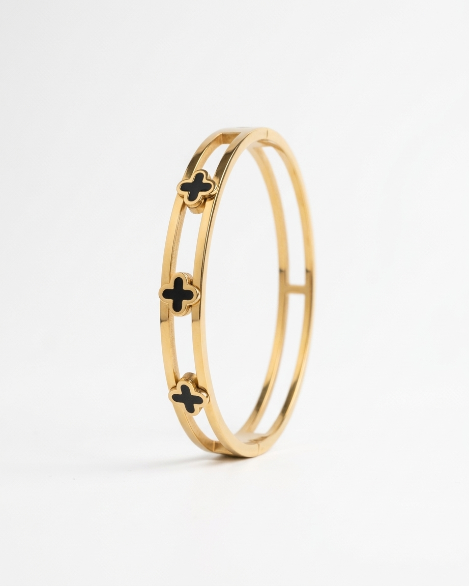 the midnight clover bangle 18k gold plated stainless steel bangle