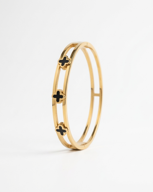 the midnight clover bangle 18k gold plated stainless steel bangle